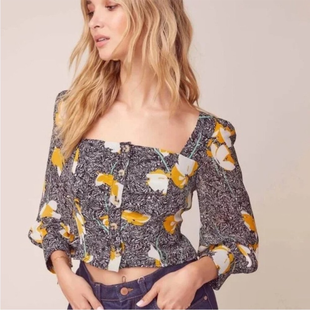 ASTR The Label Amaya Top Black Mustard Floral
